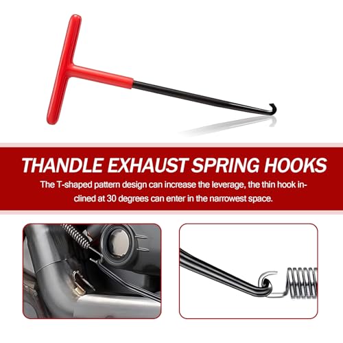 Image of Ajxn 2 PCS Car Exhaust Pipe Tension Spring Hook, 5.51 inch x 0.98 inch x 0.98 inch Labor-saving T-handle Design Spring Disassembly Assembly Hook, Portable Repair Accessories, for Cars, Motorcycles (Red & Black)