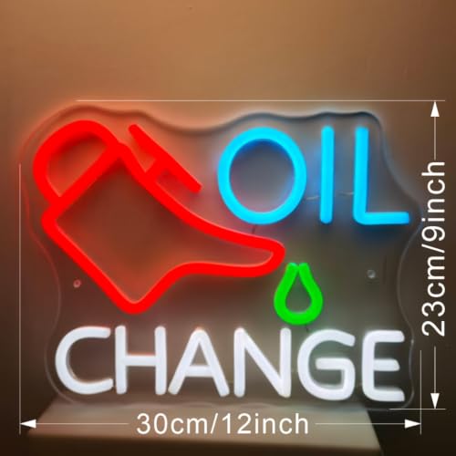 Image of Oil Change Neon Sign, Dimmable LED Neon Light Sign for Wall Decor, Mechanic Themed Neon Wall Light for Garage, Auto Shop, Man Cave, Bar, Bedroom, Game Room, Gift for Car Lovers Mechanics (OIL CHANGE)