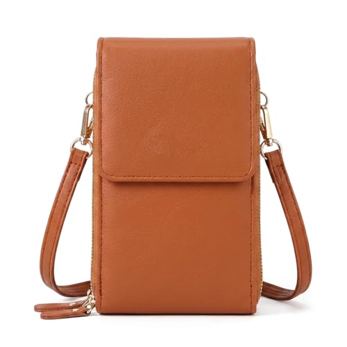 2026 Touchscreen Crossbody Phone Bag for Women, Anti-Theft Leather Messenger Purse, Hands-Free Mobile Phone Access Wallet (Brown)