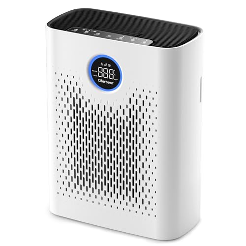 Air Purifiers for Home Pets Up to 3000Ft², Large Room Air Purifier with PM2.5 Air Quality Monitor, Sleep Mode, Air Purifiers for Bedroom Office for Allergies, Smoke, Dust, Pollen,8000B,White
