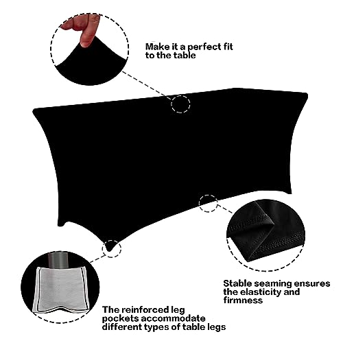 Ivapupu IVZB001HS6FT2 2 Pack 6Ft Table Cloth For Rectangular Fitted Events Stretch Black Table Covers Washable Table Cover Spandex Tablecloth Table Protector thumb #1