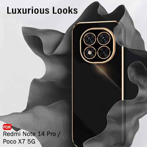 Image of TheGiftKart Luxurious Golden-Plated Back Cover Case for Mi Redmi Note 14 Pro /Poco X7 5G | Raised Lips for Camera & Screen Protection | Shockproof Design | Stylish Back Cover Case (TPU, Black)