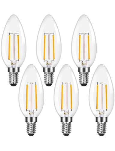 Lepro Led Chandelier Bulbs 60w Equivalent,E12 Dimmable Candelabra Bulbs for Ceiling Fan and Chandelier, 500lm 2700k Soft White Filament Bulbs,Type B Base, Ultra Energy Saving, Long Lifespan, 6-Pack