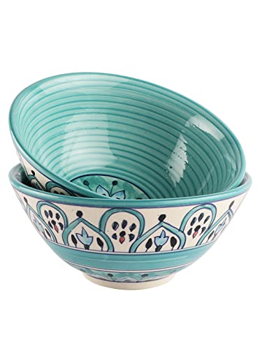 Image of miah decor Ceramic Serving Bowl Handmade Stoneware Matte Finish Serving Bowl for Food Salad Curries Pasta Noodles Snacks Rice Chutney Breakfast (MD-243)