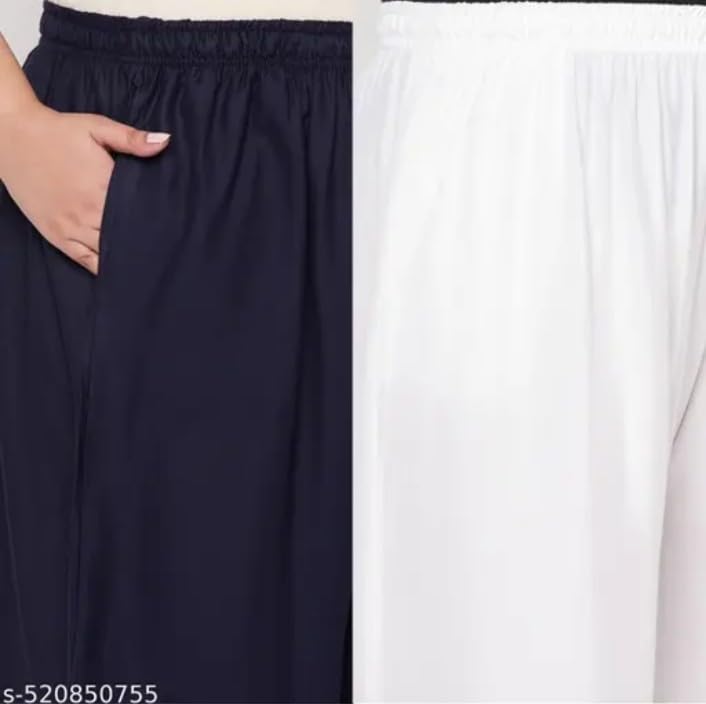 Image of Women's Jumbo Combo Palazzo | Extra Wide Leg Flared Ethnic Trousers | Pack of High Waist Relaxed Fit Palazzos for Women | Stylish Plain Solid Color Bottom Wear for Kurti & Tops | Jumbo Value Pack