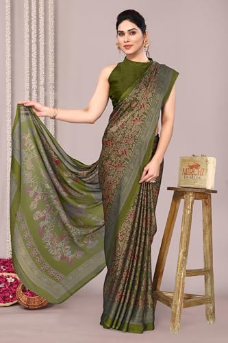 Image of MIRCHI FASHION Women Saree | Plain Weave Chiffon Abstract Printed Office Wear Sari with Blouse