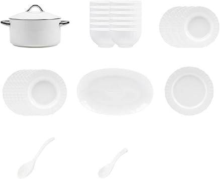 White Porcelain Dinnerware Set Dish Set Tableware Set with Plates Bowls Spoons Service for 4 6 8 10 12 Microwave Safe Dishwasher Safe Plates Bowls Spoons Dinner Plates Kitchen
