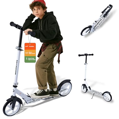 Kick Scooter for Kids Ages 6+, Teens & Adults, Adjustable Handlebars, Rear...