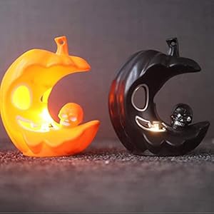 PartyToko 2pcs Halloween Candle Light LED Candlestick Lamp Ornaments Props Happy Halloween Party Props Pumpkin Candle…