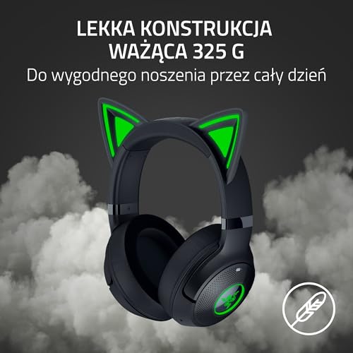 Razer Kraken Kitty V2 BT - Bezprzewodowy zestaw słuchawkowy Bluetooth RGB z mikrofonem Kitty Ears do gier i streamingu (325g, TriForce 40 mm, Bluetooth 5.2, mikrofon z redukcją szumów) Czarny