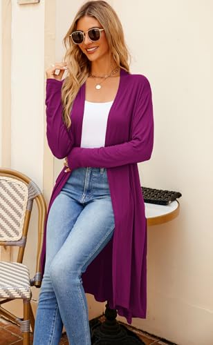 Image of Newchoice Womens Long Cardigan Summer Casual Draped Open Front Lightweight Long Sleeve Cardigan Duster with Pockets