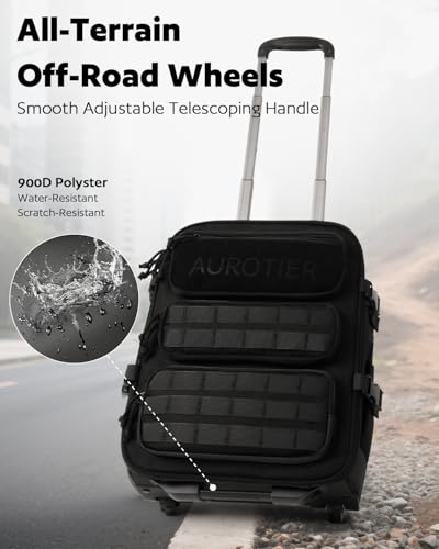 Image of AUROTIER Rolling Tactical Laptop Backpack, Underseat Travel Backpack with Wheels, 16 Inch Wheeled Computer Backpack for Men and Women, Roller Overnight Molle Outdoor Hiking College Carry on Luggage