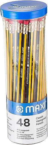 MAXI CLASSIC HEXAGONAL GRAPHITE PENCIL HB WITH ERASER TIP JAR OF 48PC Black LP48J