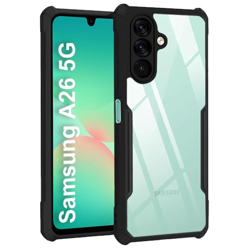 Image of TheGiftKart Shockproof Crystal Clear Back Cover Case for Samsung Galaxy A26 5G | 360 Degree Protection | Protective Design | Transparent Back Case Cover (PC & TPU, Black Bumper)