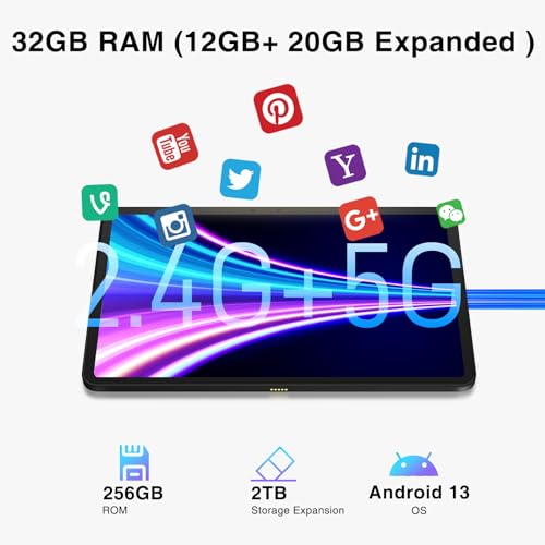 Image of DOOGEE T20 Ultra 12 Inch Tablet, 32GB+256GB /2TB ROM Helio G99 Octa-Core Android 14 Tablets, 10800mAh Battery, 2.4K Android Tablet, Quad Speakers, 4G Dual Sim, 5G WiFi, GPS,Black