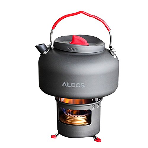 Tentock Outdoor Aluminium Camping Wasserkocher Boiler Set, 1.4L Wasserkocher Spirituskocher Teaball für Picknick Freizeit Wandern