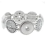 My Prime Gifts Snap Jewelry Pin Wheel Flower Stretch Designer 18-20mm Silver Tone Bracelet Holds Four 18-20 Snap Standard Ginger Style Charms… (JB4160)