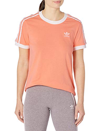 adidas Originals Women's 3-Stripes Tee T-Shirt, Chalk Coral/White, Small