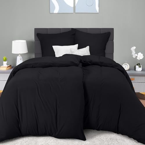 Utopia Bedding Bettwäsche 135x200 4teilig - Mikrofaser 2 Bettbezug 135x200 cm + 2 Kissenbezüge 80x80 cm - Schwarz
