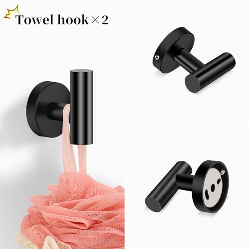 Ntipox Matte Black Bathroom Hardware Set 5 Piece, Stainless Steel Towel Bar Set 24 Inch,Toilet Paper Holder,Towel Ring Holder,Towel Rack Set,Black Bathroom Accessories Kit by Ntipox - Used condition - Image 5