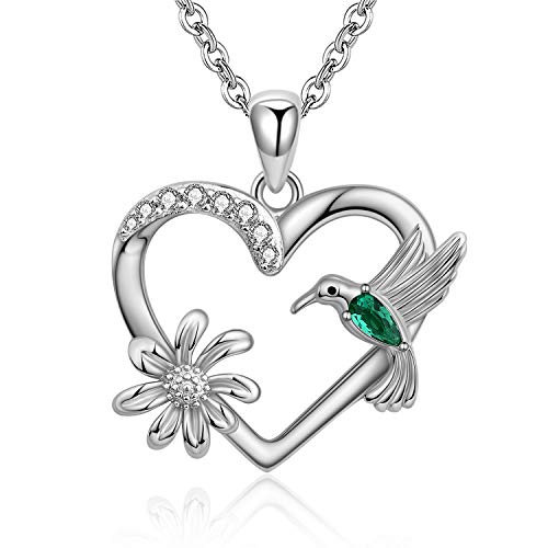 Sterling Silver Hummingbird Necklaces for Women - Gold Plated Bird Flower Pendant Embellished With Shining Zirconia Jewelry Mother's day Gifts For Woman Wife Mom
