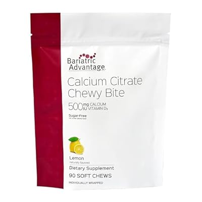 Bariatric Advantage Calcium Citrate Chewy Bites 500 mg - Highly Absorbable & Digestible - Vitamin D3 - Easily Chewable Calcium Supplement - Lemon Flavor - 90 Count