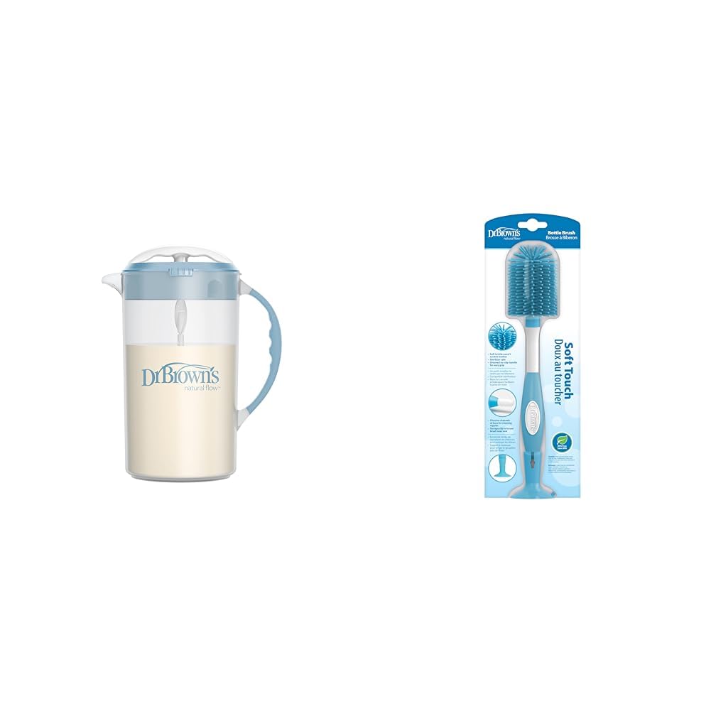Dr. Brown's 32oz Baby Formula Mixing Pitcher, Bottle Brush & Nipple Cleaner Bundle, Blue