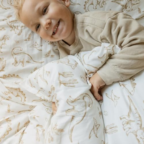 Image of MakeMake Organics Organic Toddler Comforter GOTS Certified Organic Kids Blanket Cotton Infill Tufted - Reversible Ultra Soft Breathable Boys Girls (44 inchx60 inch, Dino Dreams)