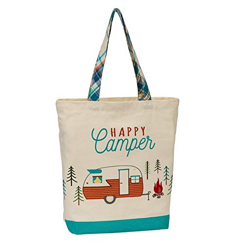 Design Imports DII Happy Camper Print Tote, Beige, wine redyellow, green, brown, red