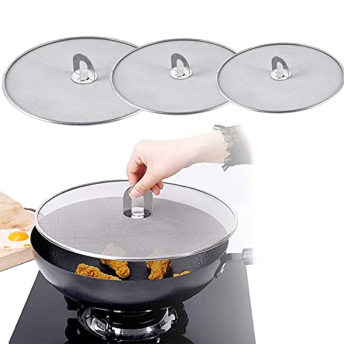 3PCS Salpicaduras de Protector Acero Inoxidable, Tapa a Prueba de Aceite Sartenes, Tapa...