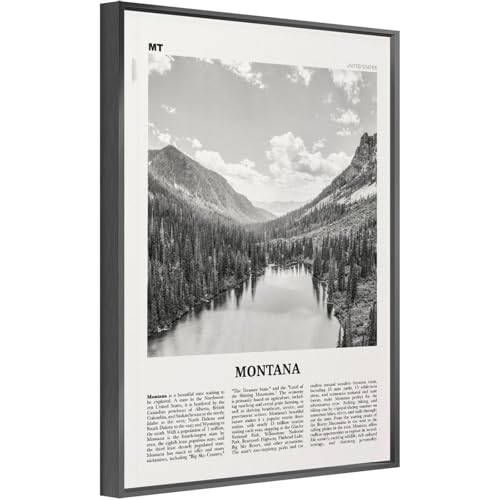 NZIQB Montana Print Black And White Mountain Wall Art Poster Photo Decor USA United States America Canvas Poster Bedroom Decor Landscape Office Room Decor Gift Frame Metal Black 16x24in