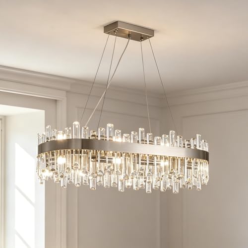 Siljoy Modern Crystal Chandelier, Luxury Rectangular 2-Tiers K9 Crystal Raindrop Chandelier, 16-Light Adjustable Hanging Crystal Ceiling Light for Dining Room Living Room Kitchen L35.4'' by Siljoy - Used condition - US$591.56