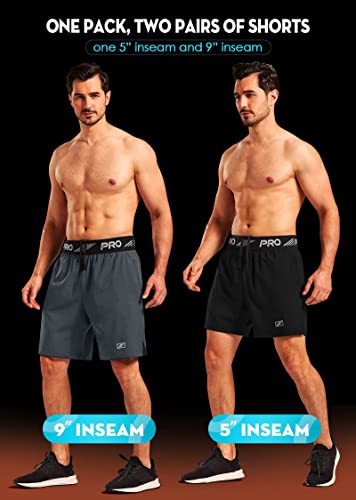 Aceship 2 Pack Workout Running Shorts Quick Dry Athletic Shorts 5" And 9" Lightweight Gym Shorts With Zipper Pockets #TOP4