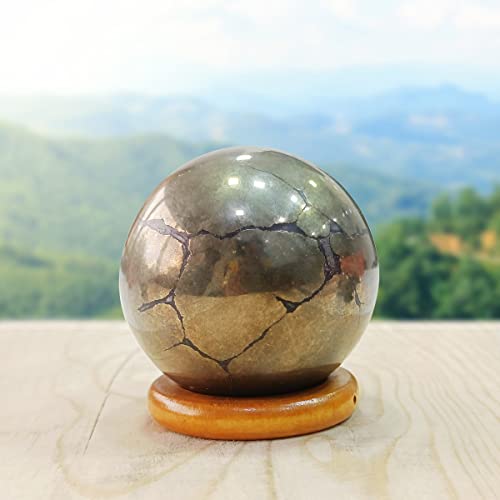 Image of Shubhanjali Healing Crystal Stone Sphere Vastu Natural Pyrite Crystal Sphere Ball Crystal Pyrite Stone Sphere for Home Decor Showpieces Table Decor Meditation 500-550 Gm