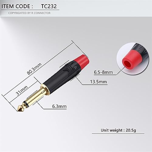 Conector de cable de 6,35 mm macho tipo jack mono de un cuarto de pulgada de 2 polos 5