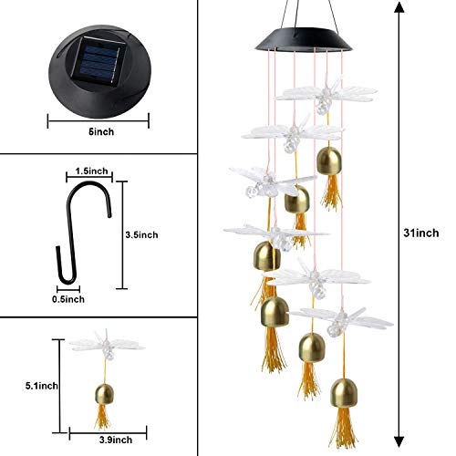 Zhengshizuo Dragonfly Bell Solar Wind Chimesoutdoor Gifts For Mom For Wife For Grandma For Women Led Mobile Wind Chime Gardening Gifts For Mom Outdoor Garden Festival Decoration. #TOP5