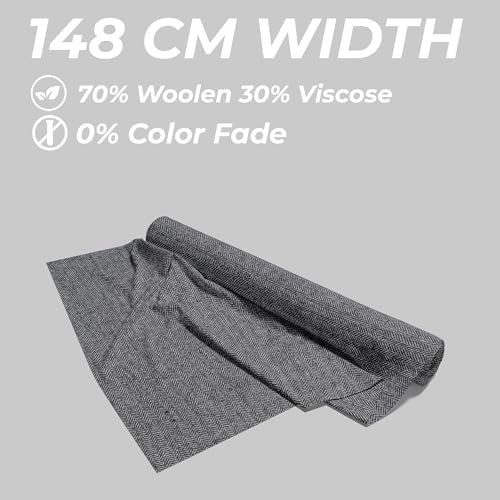 Image of BIGREAMS Unstitched Black Grey Herringbone Wool Blazer Yarn-Dyed Fabric for Three Piece Suit | 58 inch Wide, Wrinkle Free, Best for Coat Pant, Nehru Jacket,Free Size (1.5 Meter for Blazer Use)