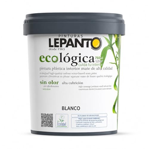 Pintura Ecológica Blanca Mate 750 ml – Certificación Ecolabel Europea, Sin Olor, Alta Cubrición, Baja Emisión COV, Pintura Interior al Agua para Paredes y Techos, Lavable, Secado Rápido