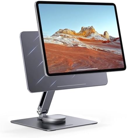 UGREEN Magnetic iPad Pro 12.9 Stand Desk Holder Swivel 360° Rotating Foldable Adjustable Height Portable Travel Mount Aluminum Compatible with iPad Pro 12.9 Inch 2022/2021/2020/2018, Air 13 2024