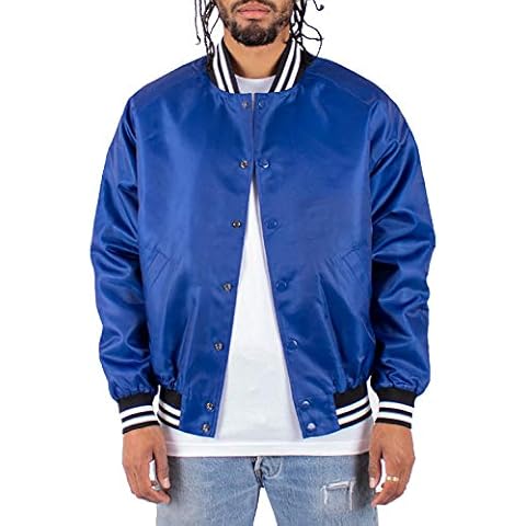 Shaka Wear Men’s Bomber Jacket – Classic Padded Relaxed Fit Water Resistant College Baseball Varsity Coat VBJ13 Royal L Cover