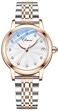 MASTOP Women's Sapphire Watches Automatic Steampunk Self Winding Mechanical Gold Bracelet Ladies Skeleton Wrist Watch Leather Strap for Ladies Famale (Steel Love)
