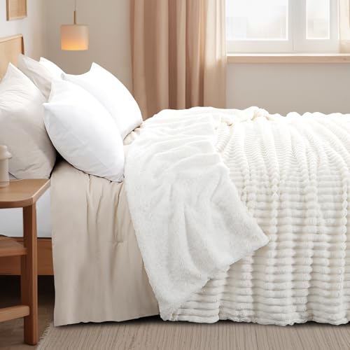 RUIKASI Sherpa Decke Warme Kuscheldecke Flauschige 230x270 cm Weiß – Ansicht 4