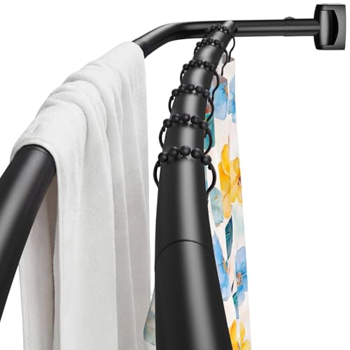 Haryaers Double Curved Shower Curtain Rod Matte Black Adjustable 37-78 Inches Stainless Steel Double Shower Curtain Rods for Bathroom Laundry Room Bathtub and moreNo Rust Need to Drill