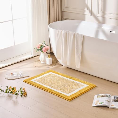 CozeCube Bath mats for Bathroom Non Slip Fluffy Absorbent Microfiber Bath mat Washable Aesthetic Bathroom Rugs Small Harvest Gold Bath mat Harvest Gold 24 x 16