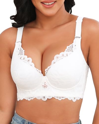 Svmer Push Up Lace Bra for Women Underwire Plus Size Comfortable Brassiere White 44DD - Image 2