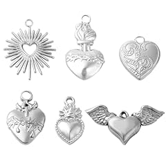 1 Box 24Pcs Stainless Steel Sacred Heart Charms