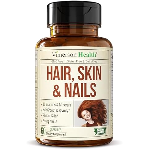 Biotin Hair, Skin & Nails Vitamins for Women & Men. Includes Vitamin C to Support Collagen. Supplements for Strong Hair, Radiant Skin & Nail Growth. Biotin & Folate Supplement for Women. 60 Capsules Cover