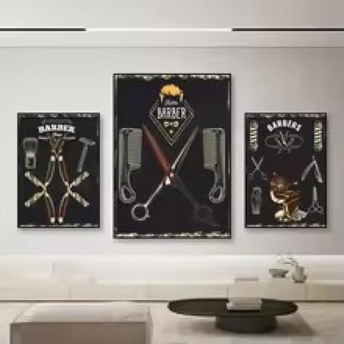 Affiche sur toile outils de barbier cadre inclus pour habiller un mur vide