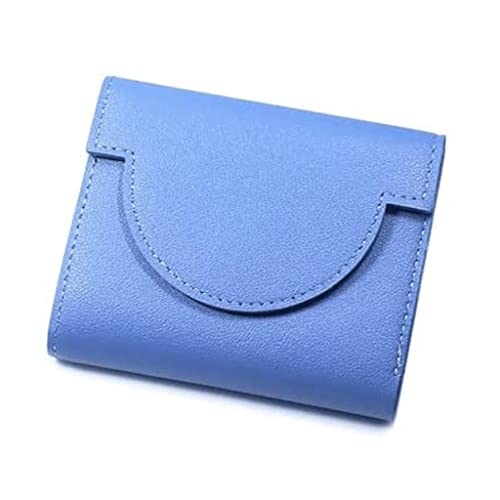 Wallet New Women's Leather Wallet Fashion Mini Short Card Holder Vintage Folding Coin Purses Simple Snap Coins Pocket Tear-Resistant,Blue,10x12cm