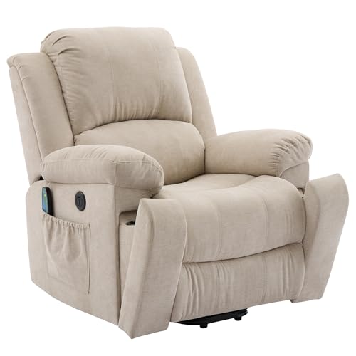GDBTDL Sillón Reclinable Eléctrico con Calor y Masaje, Silla Levantapersonas Motorizada para Mayores, Sofá Reclinable de Tela con Bolsillos Laterales y Portavasos, Alta Resistencia